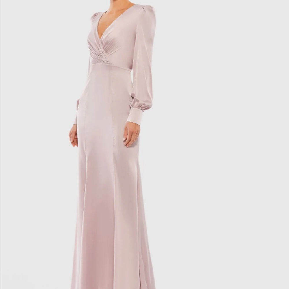 Mac Duggal Pink Plunge Bishop Sleeve Gown